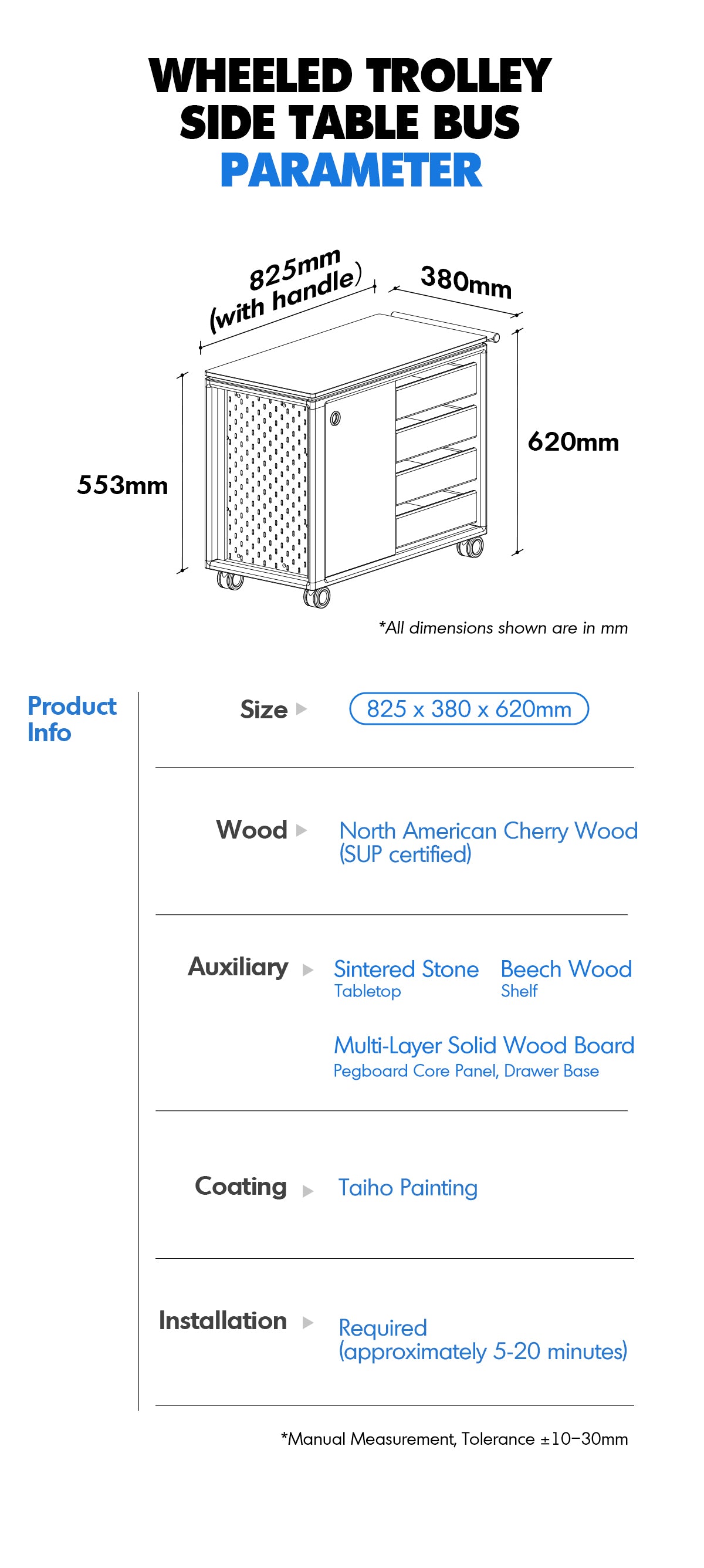 Scandinavian Cherry Wood Wheeled Trolley Side Table BUS Good to Know - 12