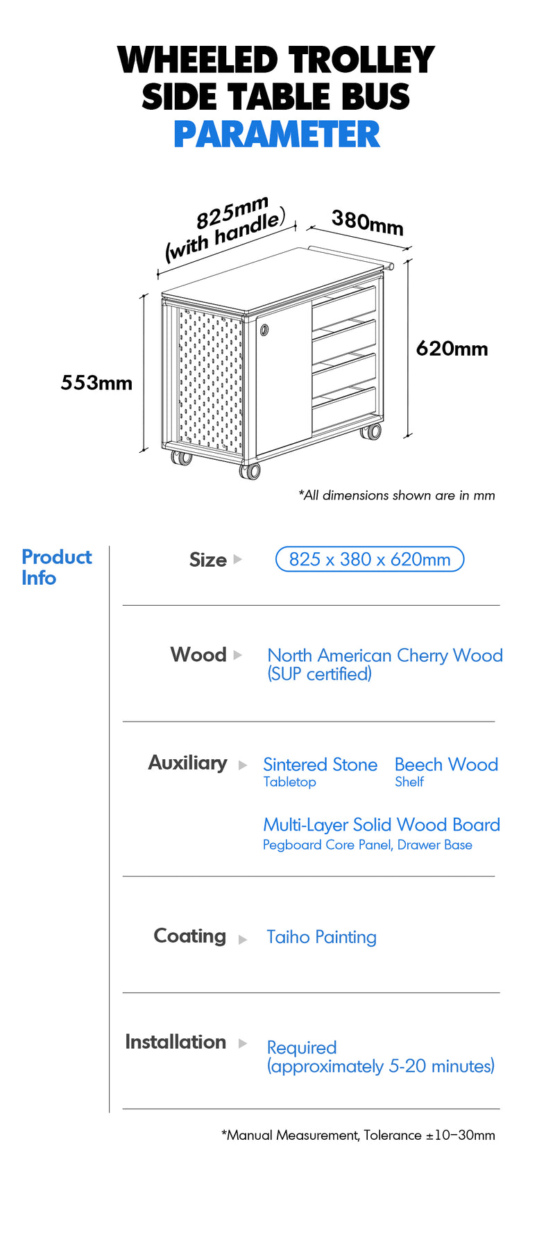 Scandinavian Cherry Wood Wheeled Trolley Side Table BUS Good to Know - 12