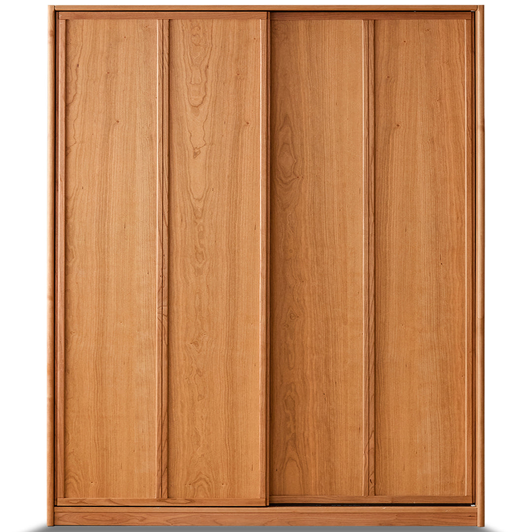 Scandinavian cherry wood sliding door wardrobe kangaroo layered structure.