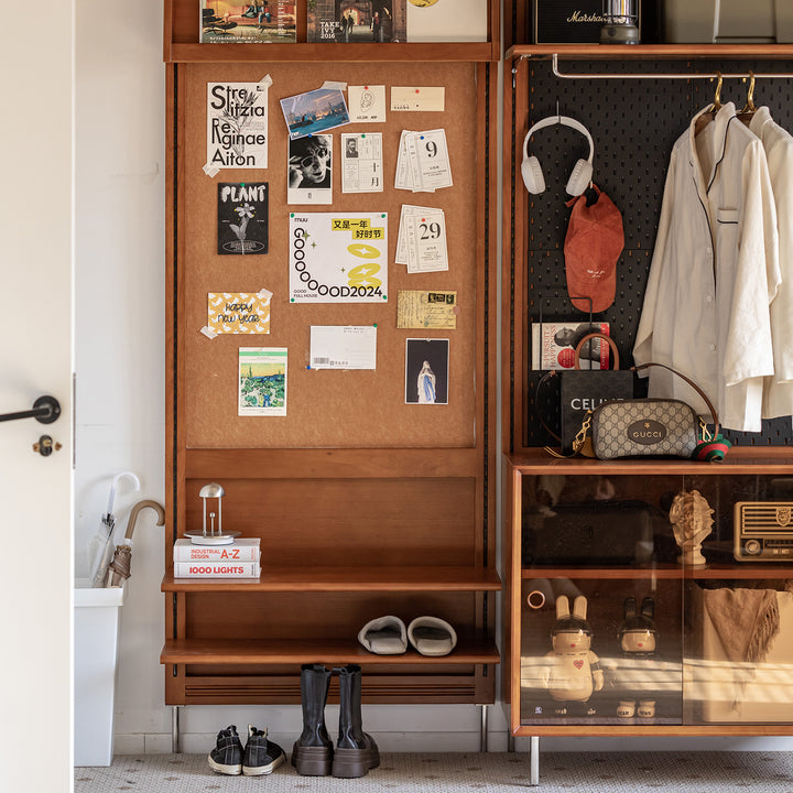 Vintage boxwood modular hanging wall shelf system muse entryway conceptual design.