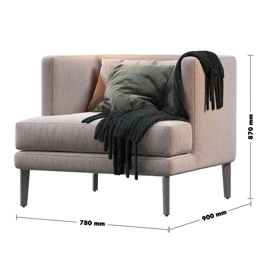 Modern Fabric 1 Seater Sofa WILLIAM Size Chart