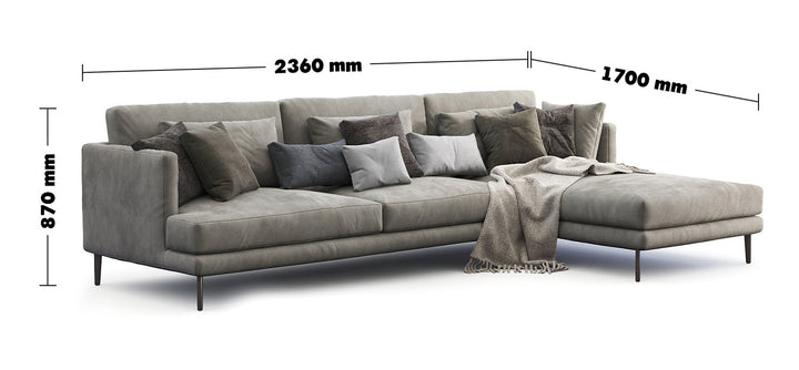 Modern Fabric 2+L Sectional Sofa WILLIAM Size Chart