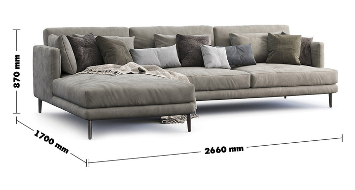 Modern Fabric 3+L Sectional Sofa WILLIAM Size Chart