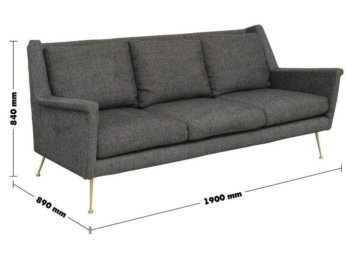 Modern Fabric 3 Seater Sofa WAYNE Size Chart