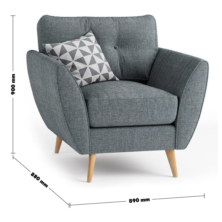 Modern Fabric 1 Seater Sofa HENRI Size Chart