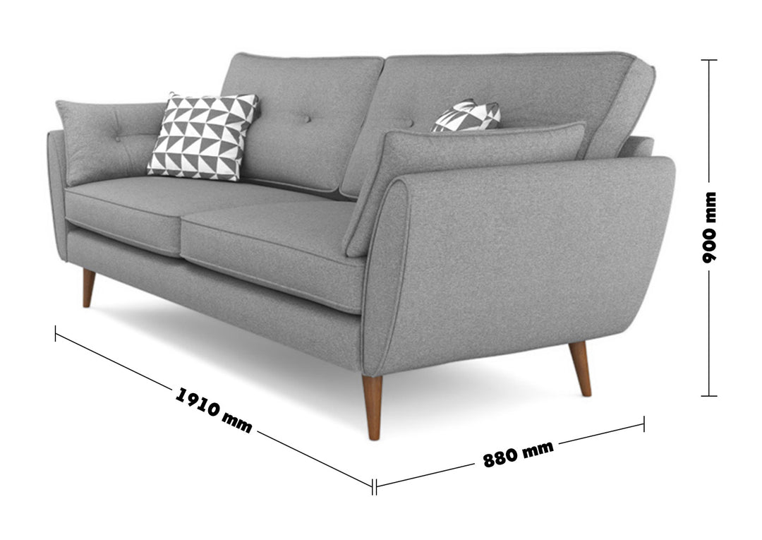 Modern Fabric 3 Seater Sofa HENRI Size Chart