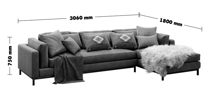 Modern Fabric 3+L Sectional Sofa DANNY Size Chart