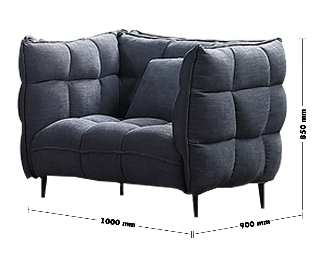 Modern Fabric 1 Seater Sofa HUSK Size Chart