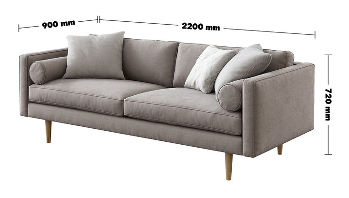 Modern Fabric 3 Seater Sofa MONROE Size Chart