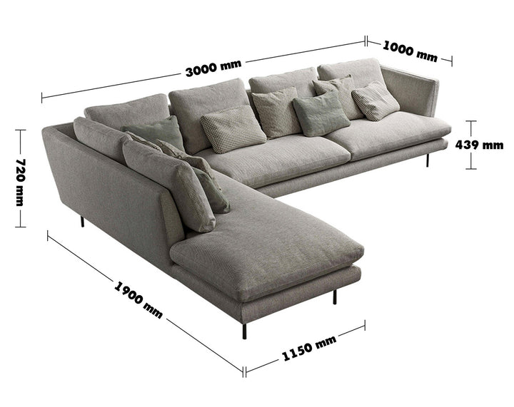 Modern Fabric 3+L Sectional Sofa LARS Size Chart