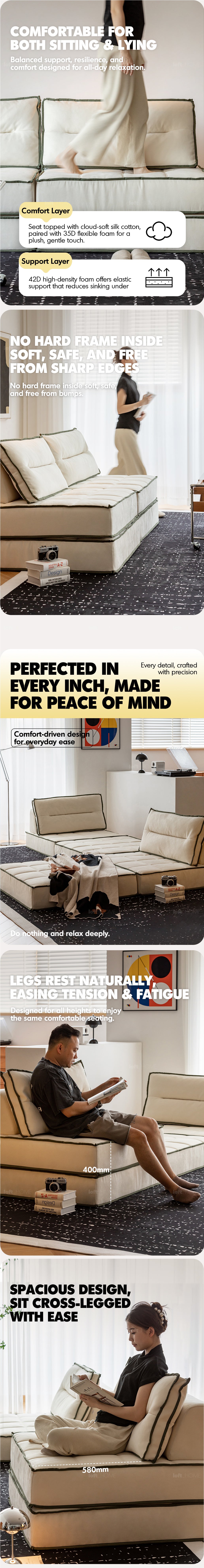Scandinavian Cat Scratch Resistant Fabric Modular 1 Seater Sofa TIERED Good to Know - 14