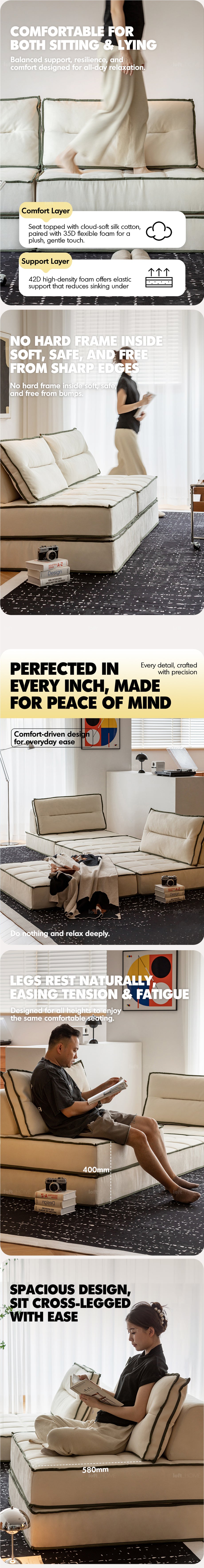 Scandinavian Cat Scratch Resistant Fabric Modular 1 Seater Sofa TIERED Good to Know - 14