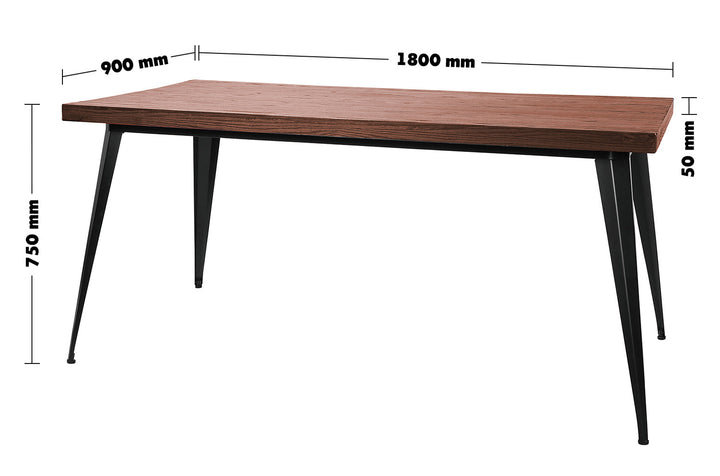 Industrial Elm Wood Dining Table SANCTUM CLASSIC Size Chart