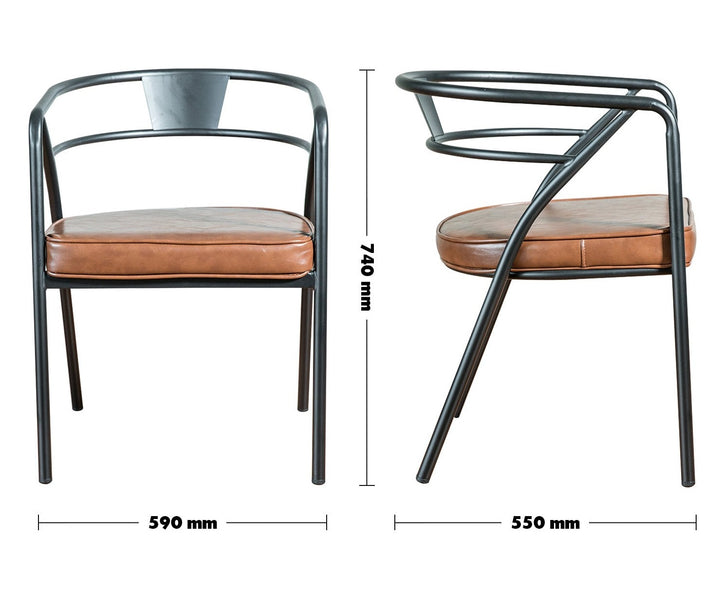 Industrial PU Leather Dining Chair ROUNDARM Size Chart