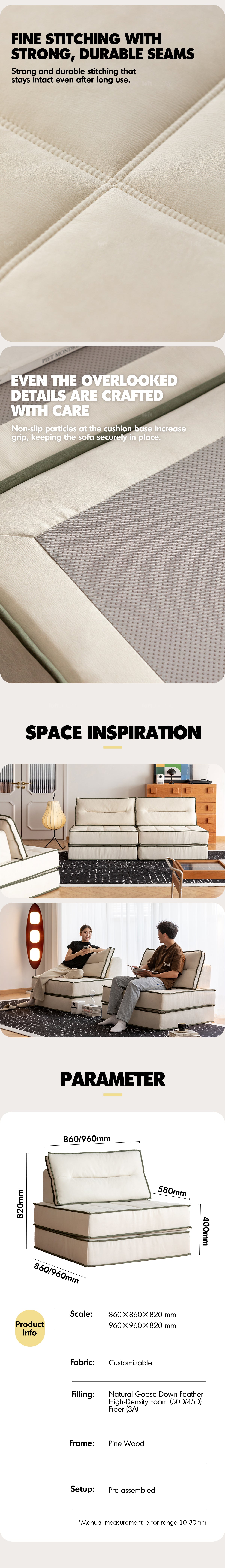 Scandinavian Cat Scratch Resistant Fabric Modular 1 Seater Sofa TIERED Good to Know - 16