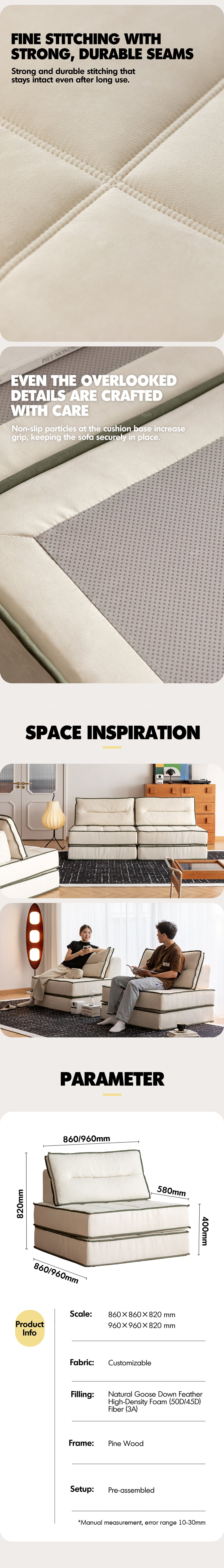 Scandinavian Cat Scratch Resistant Fabric Modular 1 Seater Sofa TIERED Good to Know - 16