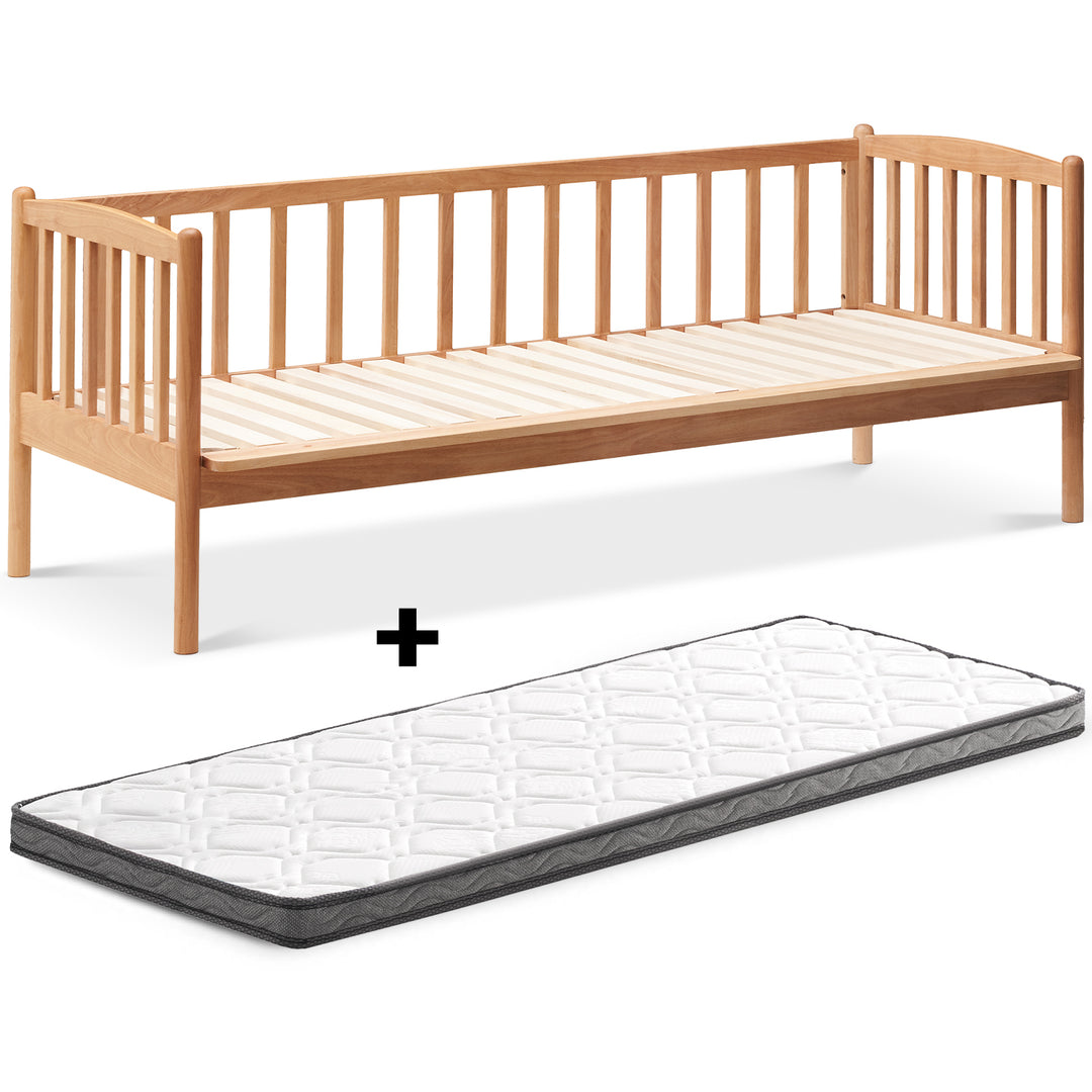 Scandinavian Birch Wood Kids Sidecar Bed With Mattress Set MYKA