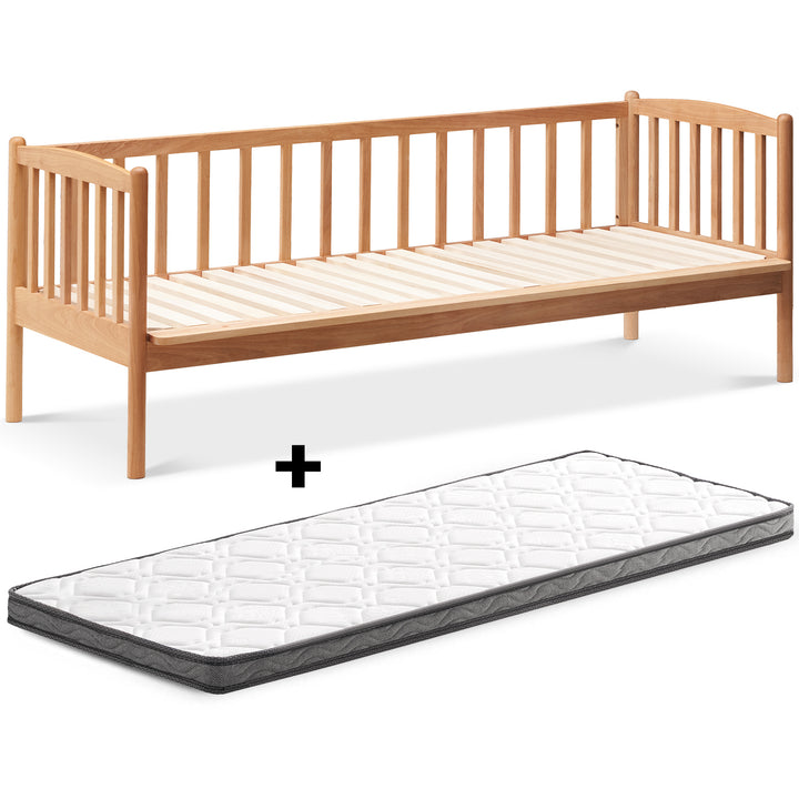 Scandinavian Birch Wood Kids Sidecar Bed With Mattress Set MYKA