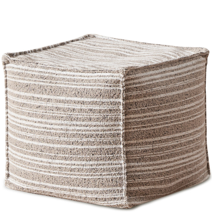 Cream chenille velvet fabric ottoman stripe in white background.