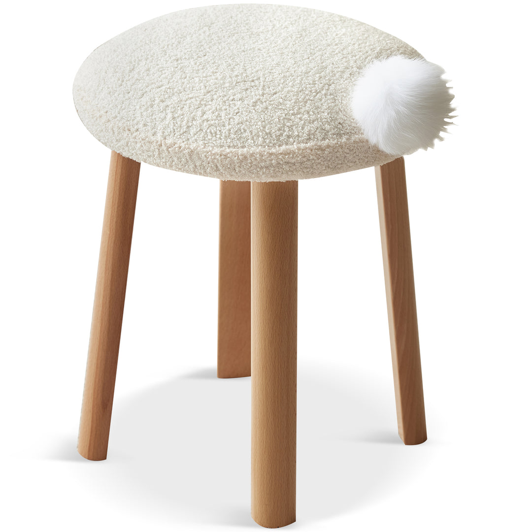 Cream teddy boucle fabric dressing stool amilan in white background.