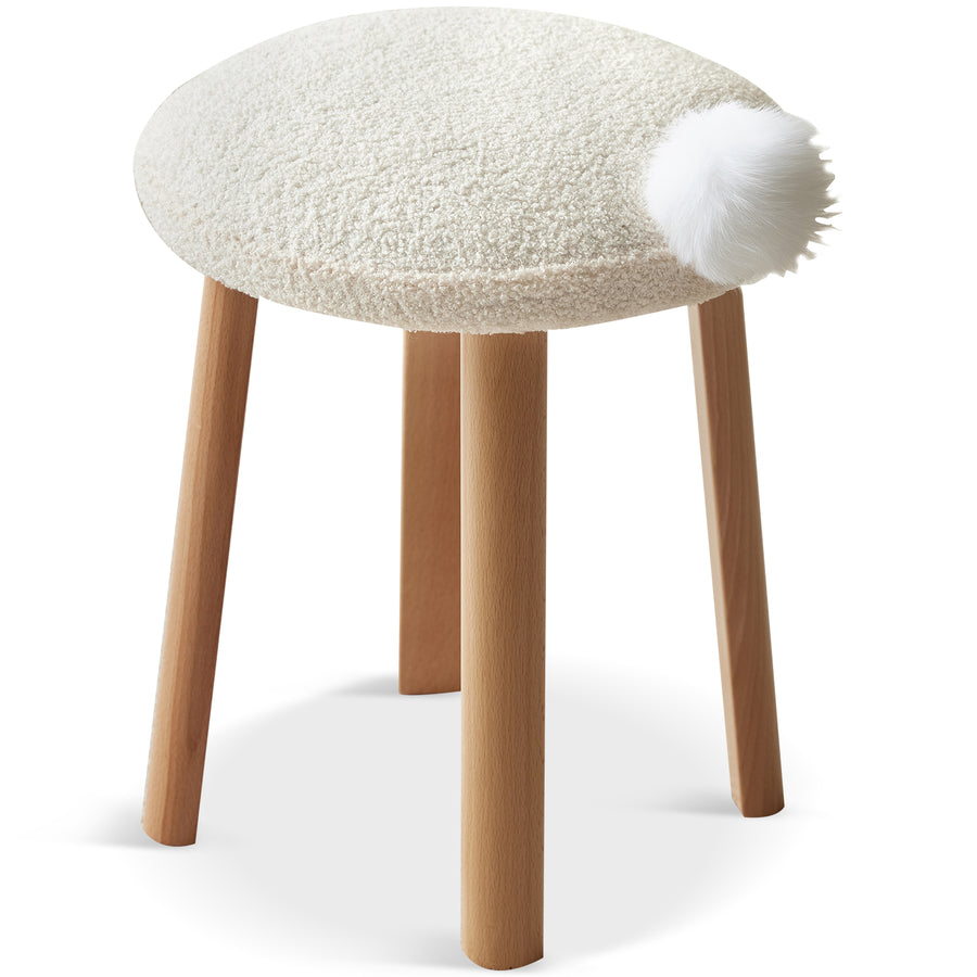 Cream teddy boucle fabric dressing stool amilan in white background.