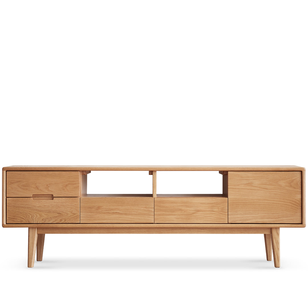 Scandinavian oak wood tv console berry in still life.