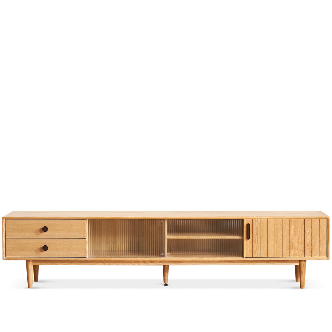 Scandinavian oak wood tv console danya in white background.