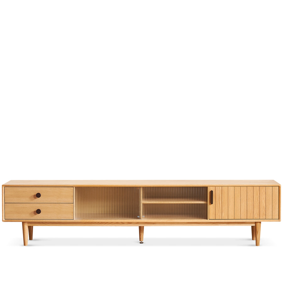 Scandinavian oak wood tv console danya in white background.