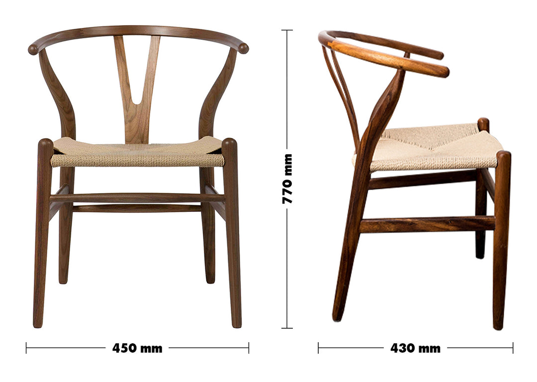 Scandinavian Wood Dining Chair WALNUT Y Size Chart