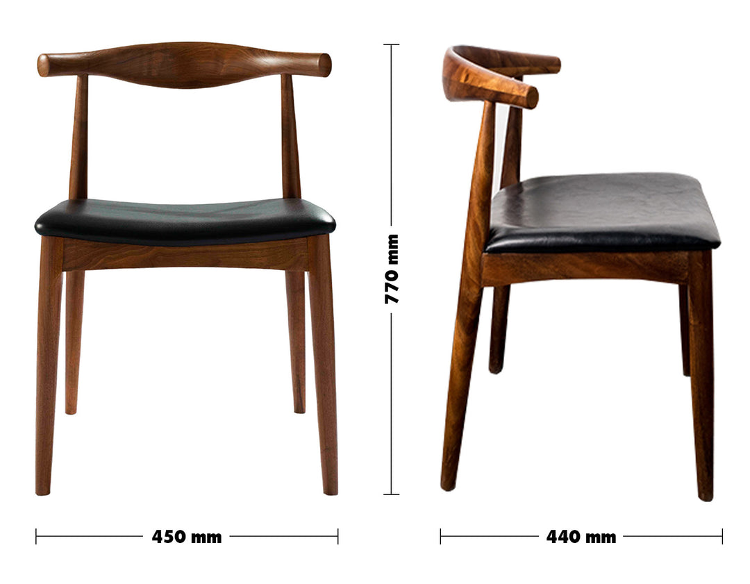 Scandinavian Wood Dining Chair WALNUT BULL Size Chart