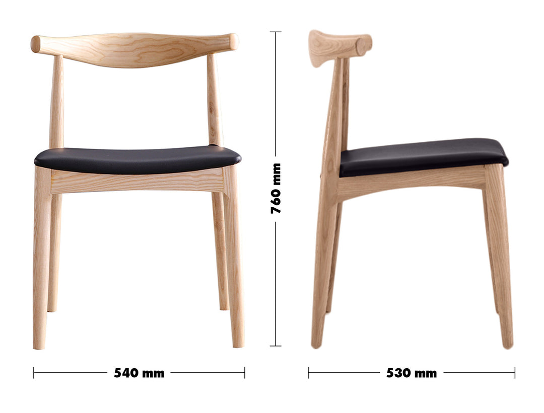 Scandinavian Wood Dining Chair BIRCH ELBOW Size Chart