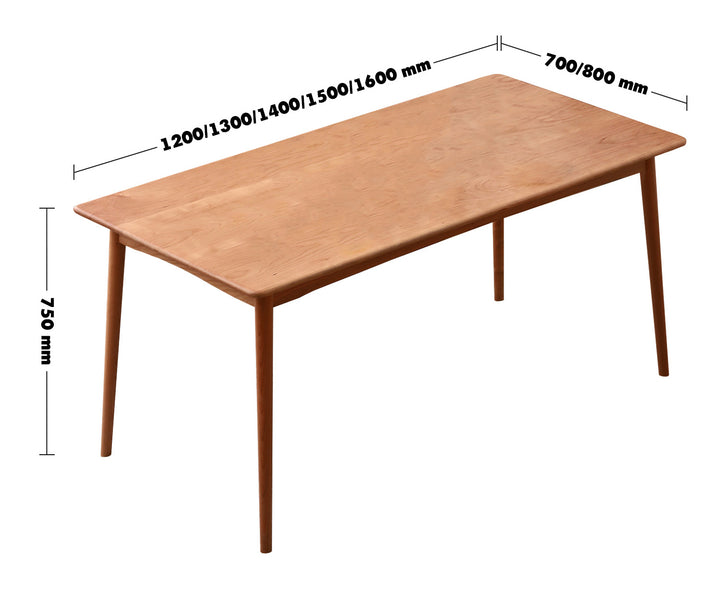 Japandi Wood Dining Table CHERRY Size Chart