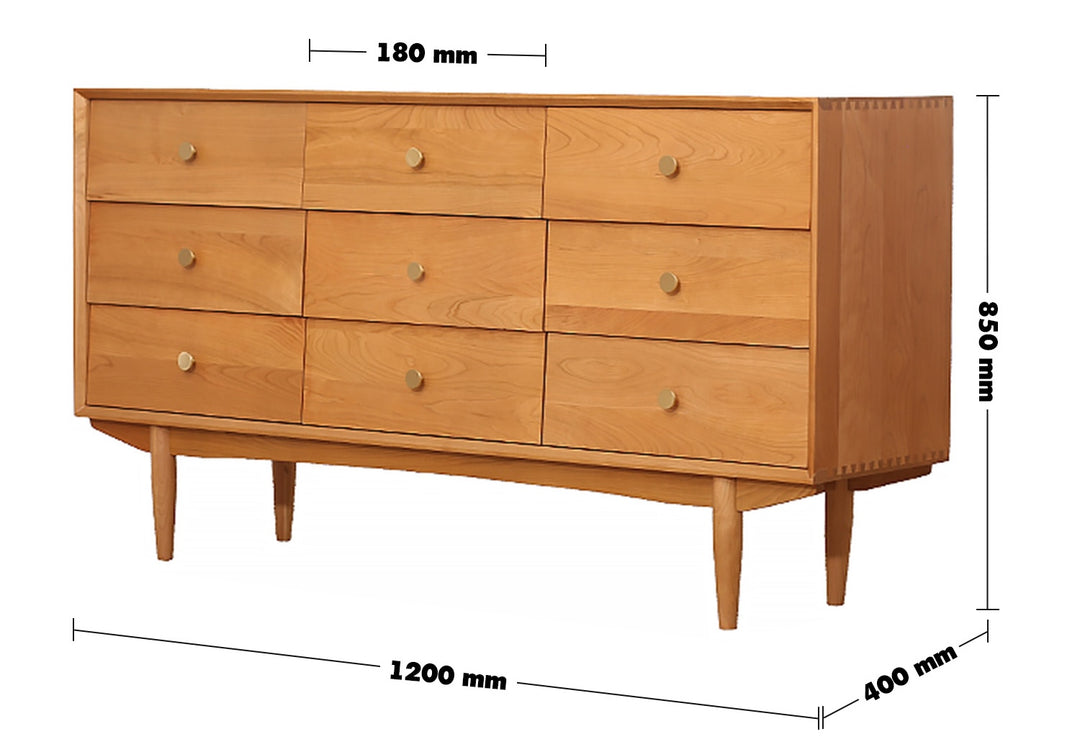 Japandi Wood Drawer Cabinet CHERRY 9 DRAWERS Size Chart