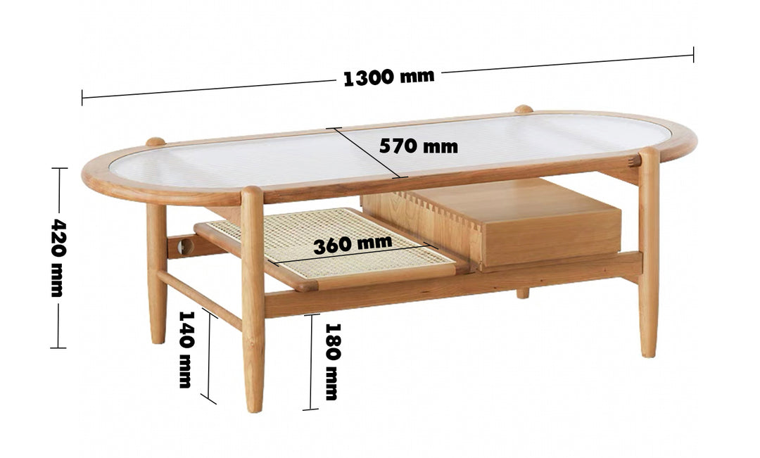 Japandi Wood Coffee Table CHERRY OXYGEN Size Chart
