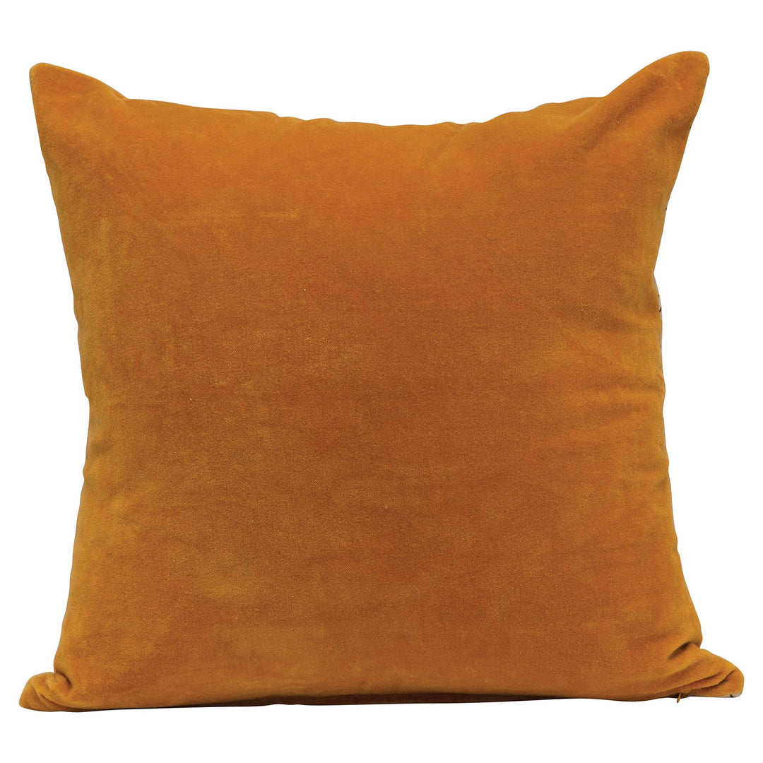 18" square cotton pillow w/ cotton velvet back, embroidery & fringe "one happy f size charts.