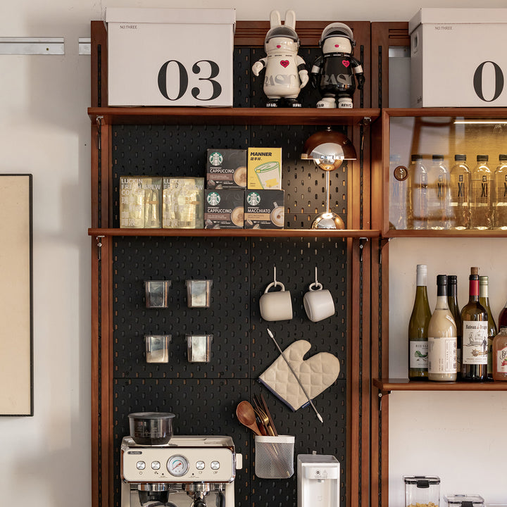 Vintage boxwood modular hanging wall shelf system muse dining detail 3.