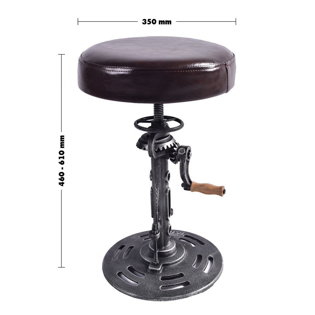 Industrial Leather Height Adjustable Stool GEAR Size Chart