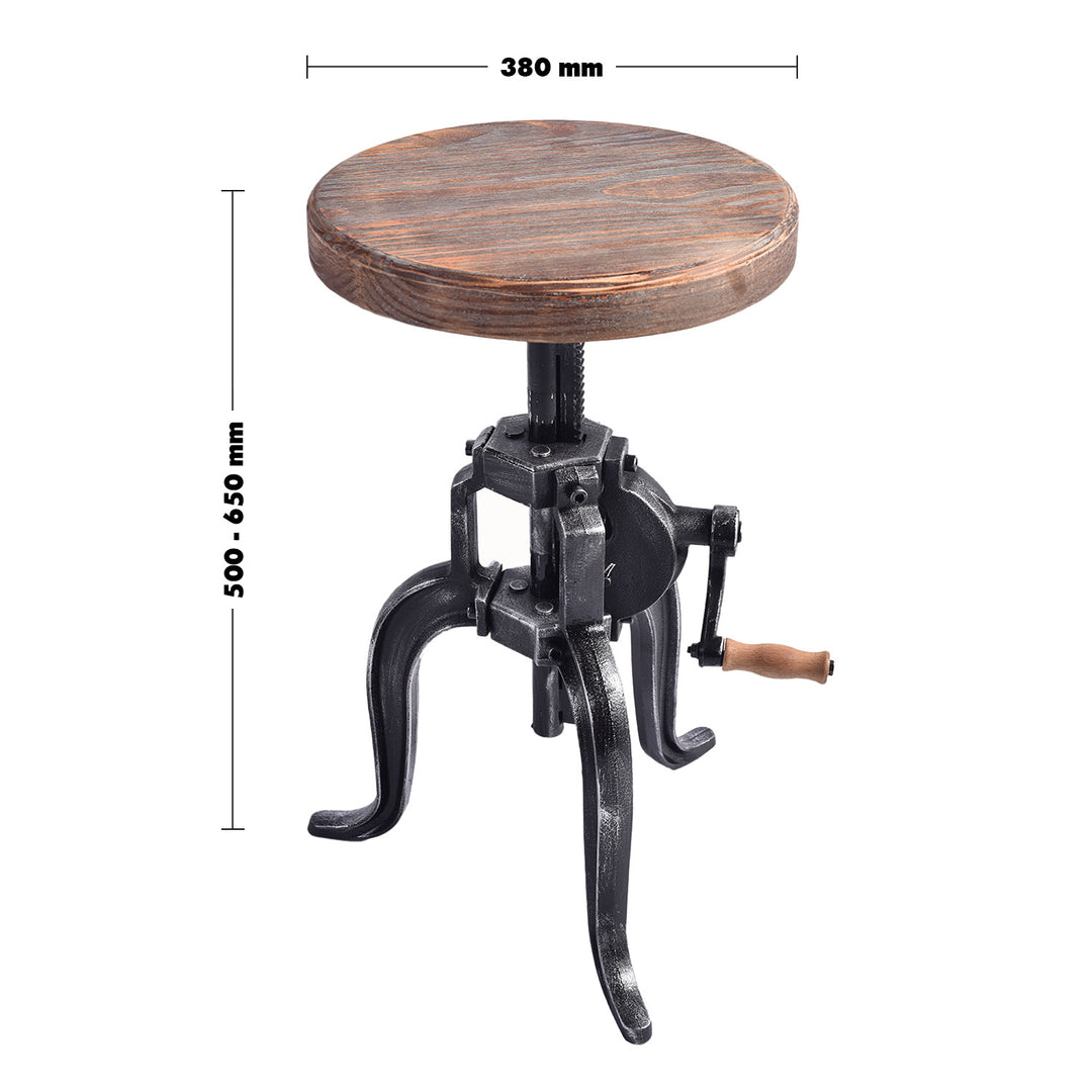 Industrial Wood Height Adjustable Stool CRANK Size Chart