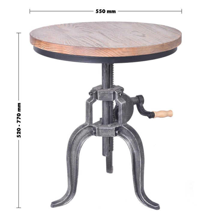 Industrial Wood Side Table HEIGHT ADJUSTABLE Size Chart