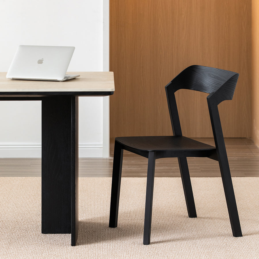 Minimalist ash wood dining chair pearl primary product view.