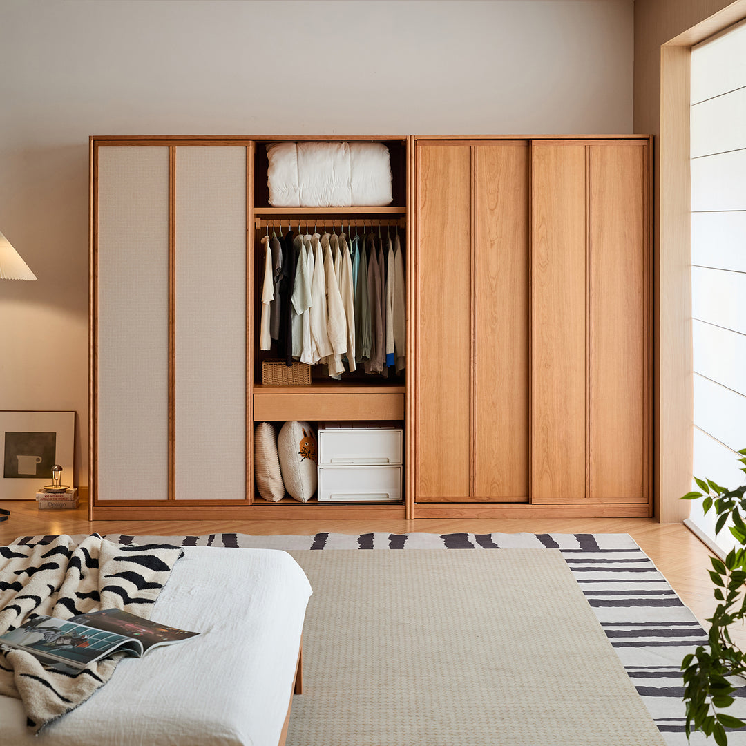 Scandinavian cherry wood sliding door wardrobe kangaroo primary product view.