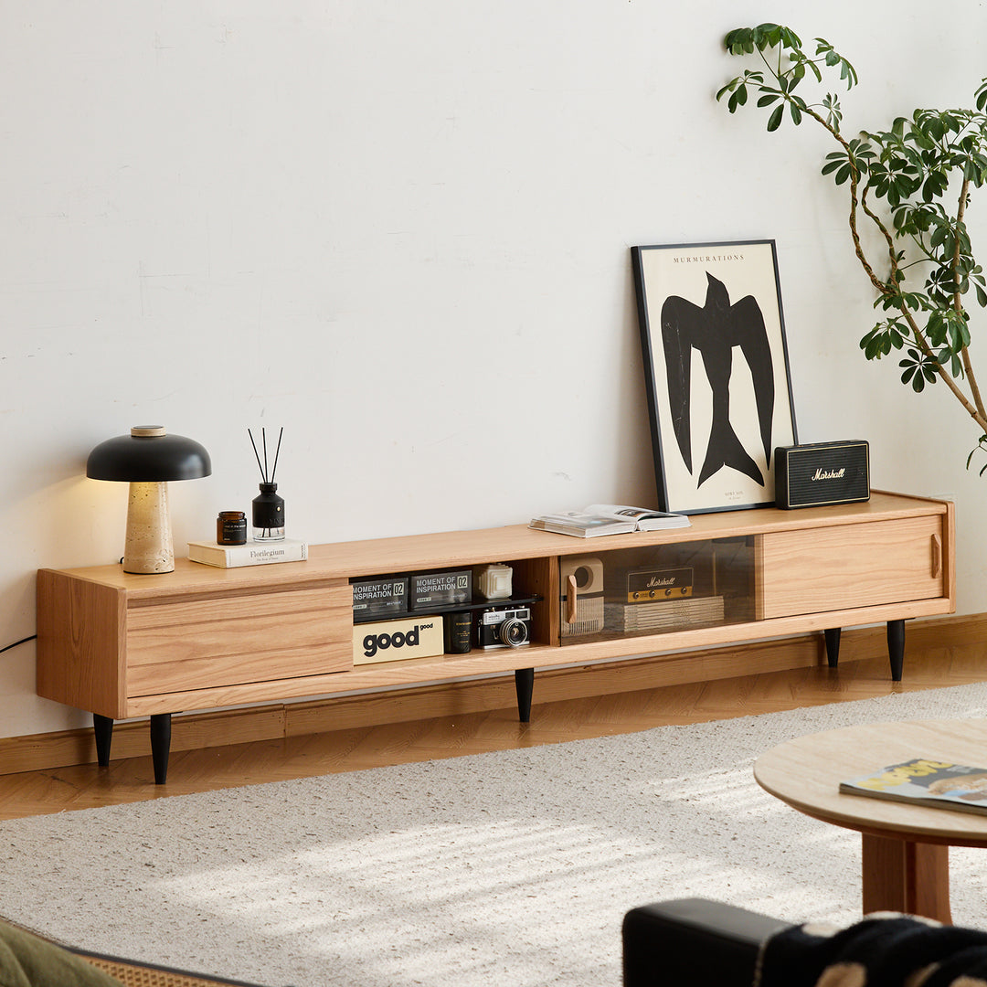Scandinavian oak wood tv console lyne primary product view.