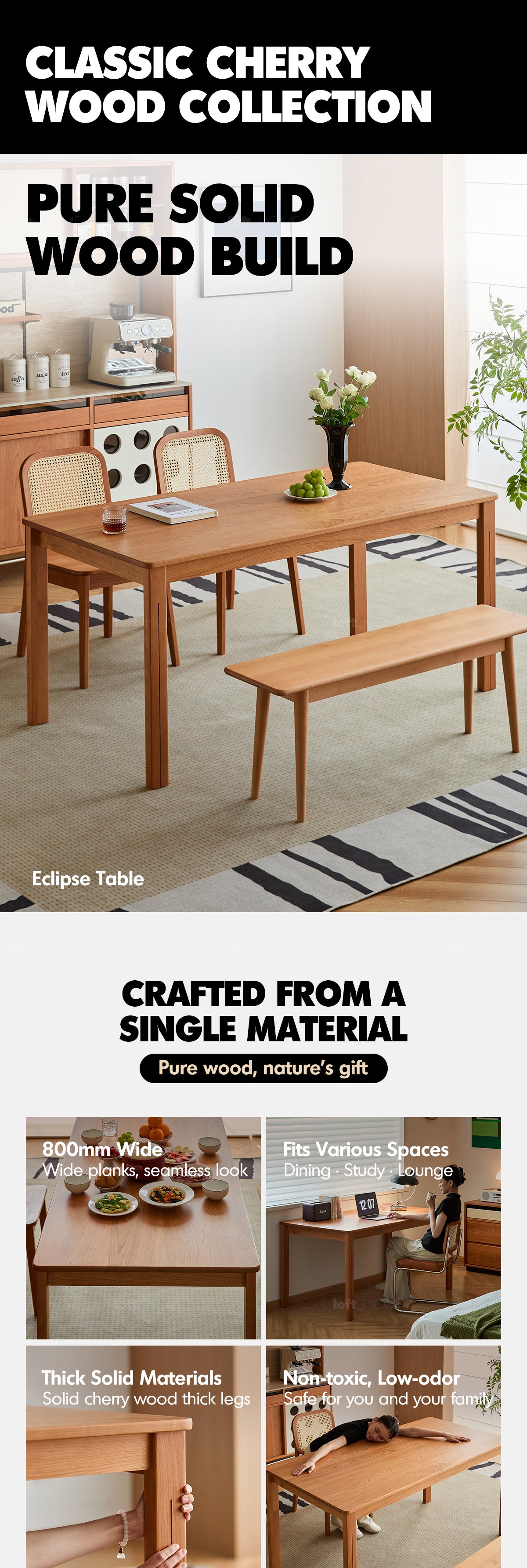 Scandinavian Cherry Wood Dining Table ECLIPSE Good to Know - 1