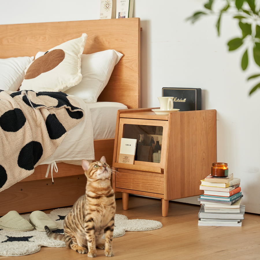 Scandinavian cherry wood side table shell primary product view.