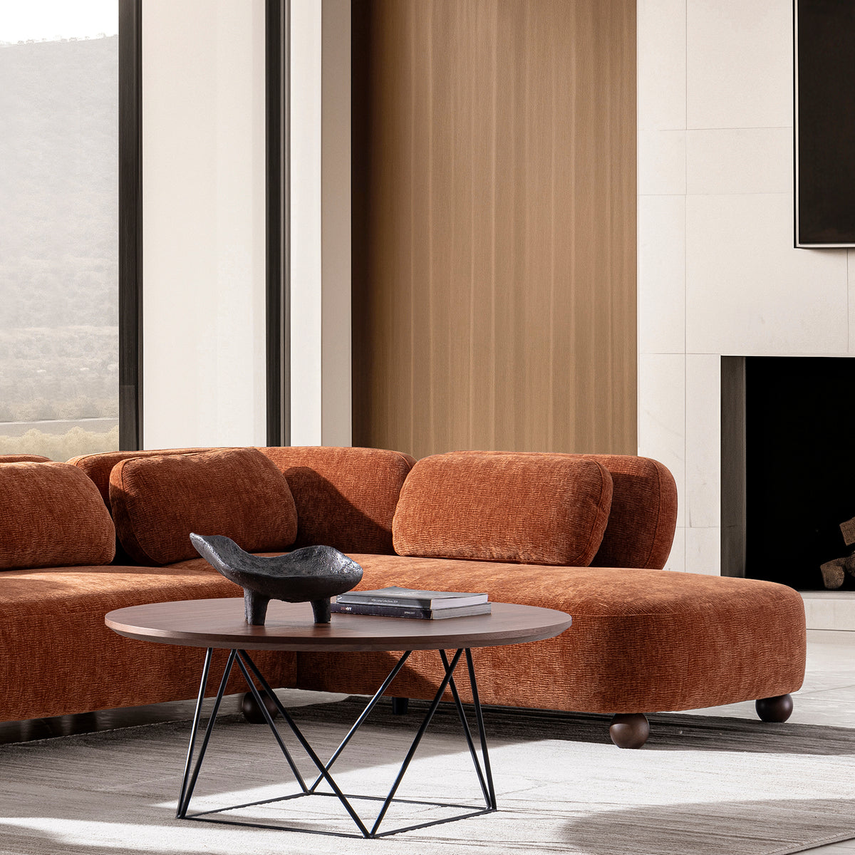 Cream velvet fabric modular chaise 2 seater sofa bubba primary product view.