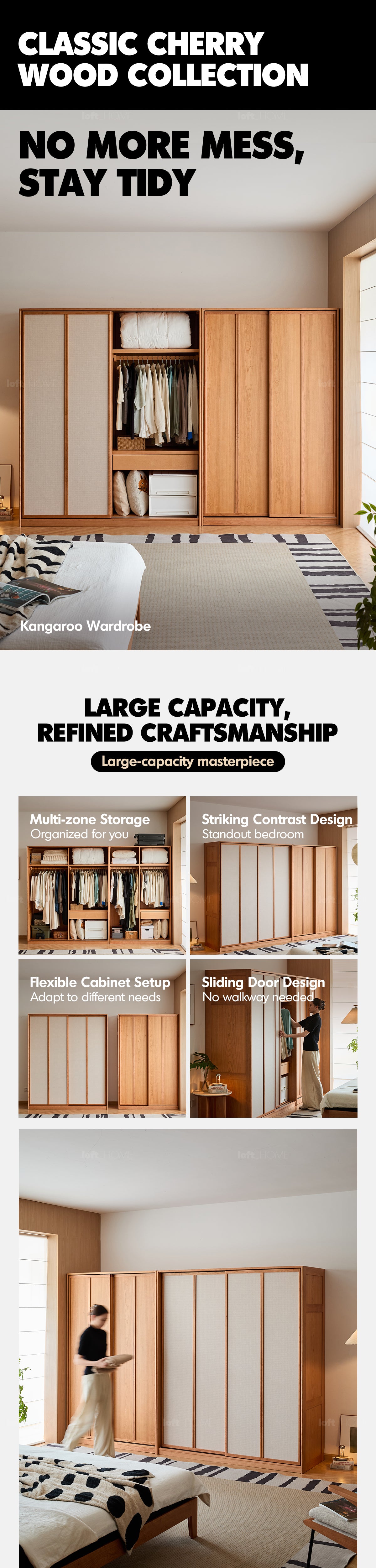 Scandinavian Cherry Wood Sliding Door Wardrobe KANGAROO Good to Know - 1