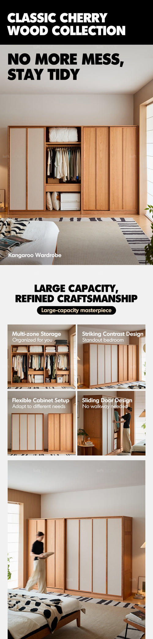Scandinavian Cherry Wood Sliding Door Wardrobe KANGAROO Good to Know Preview-1