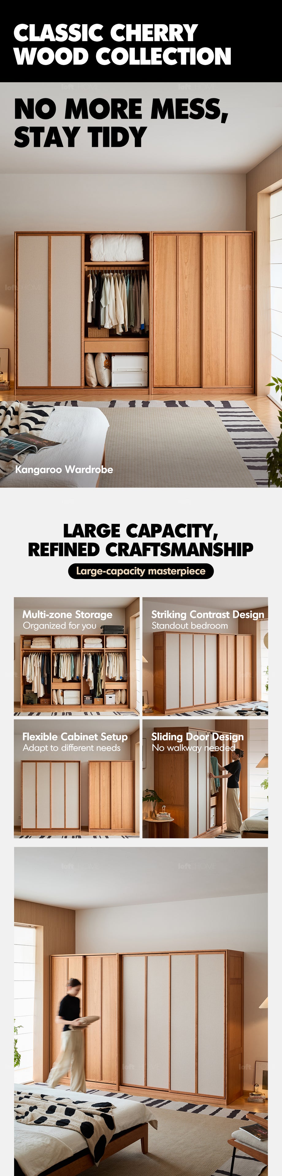 Scandinavian Cherry Wood Sliding Door Wardrobe KANGAROO Good to Know - 1
