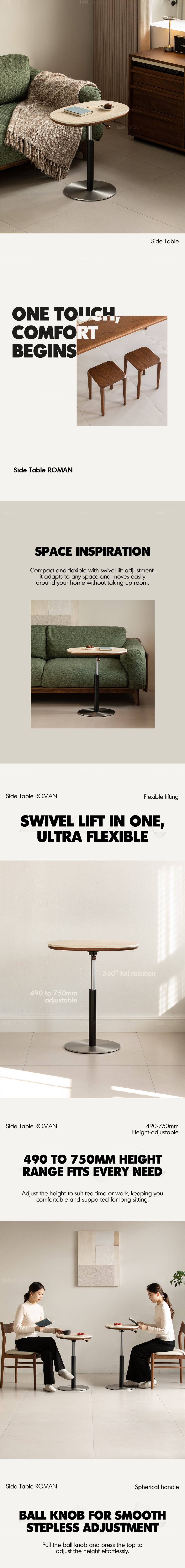 Japandi Sintered Stone Walnut Wood Height Adjustable Side Table ROMAN More Details and Instruction