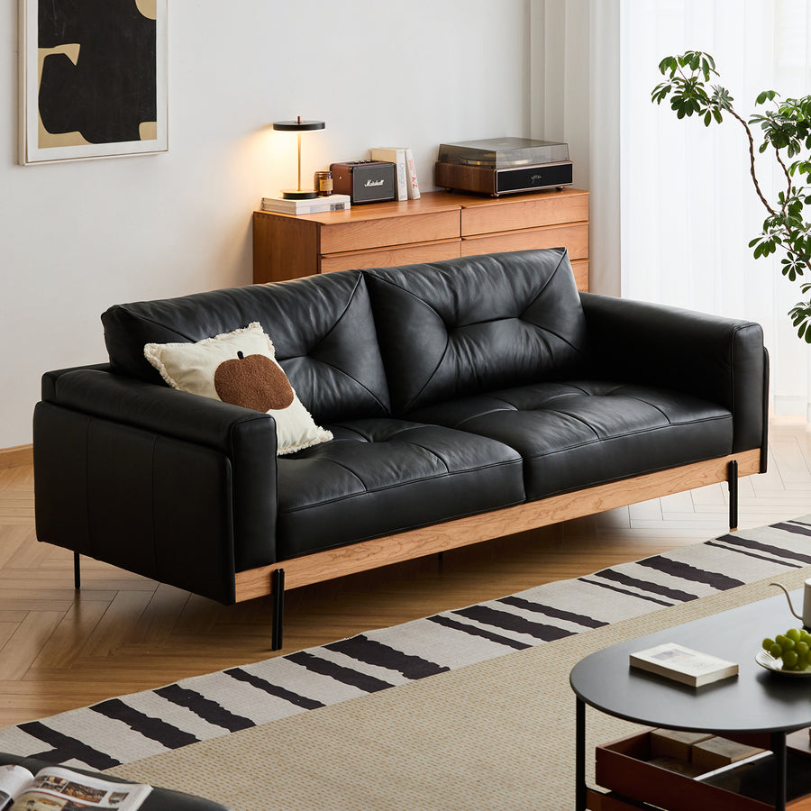 Scandinavian microfiber leather 2 seater sofa black primary product view.